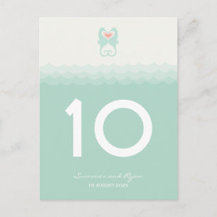 Kissing Seahorses Beach Wedding Table Number Postcard