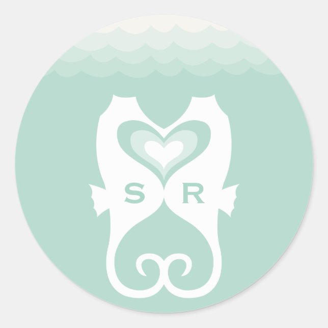 Kissing Seahorses Love Hearts Beach Summer Wedding Classic Round Sticker (Front)