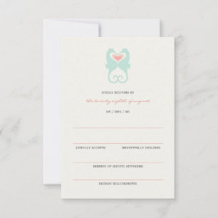 Kissing Seahorses Love Hearts Beach Wedding RSVP Card