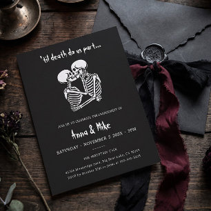 Kissing Skeleton Halloween Engagement Invitation