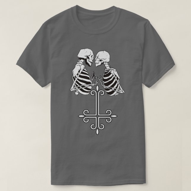 Kissing Skeleton with Peter Cross, Gothic, Satanis T-Shirt (Design Front)