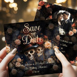 Kissing Skeletons Gothic Save The Date Card<br><div class="desc">Experience the mysterious allure and dark romance of my Vintage Gothic Blush Pink and Russet Roses Kissing Skeletons Wedding Save the Date card. This unique announcement, featuring kissing skeletons amidst blush pink and russet roses, sets the tone for your gothic-inspired wedding. Impress with this customisable square card, merging elegant Victorian...</div>