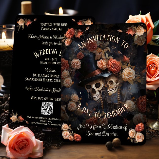 Kissing Skeletons RSVP Gothic Wedding Invitation (Creator Uploaded)