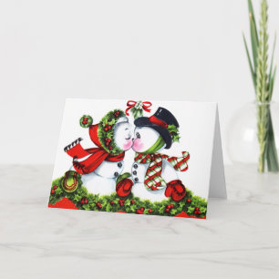 Kissing Snowman Couple Holiday Card