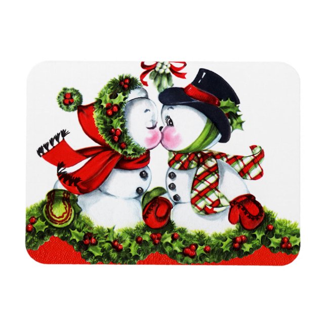 Kissing Snowman Couple Magnet (Horizontal)