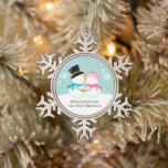 Kissing Snowmen Newlyweds First Christmas Snowflake Pewter Christmas Ornament<br><div class="desc">Christmas tree ornament design.</div>