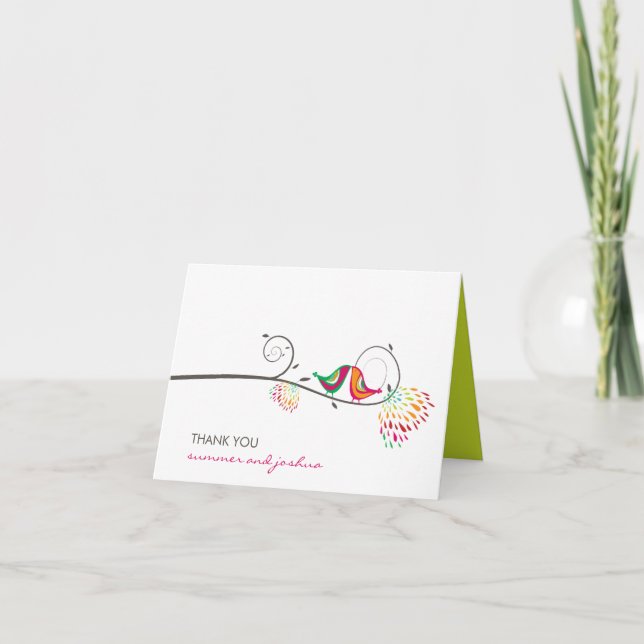 Kissing Summer Birds Wedding Thank You Photo Card (Front)