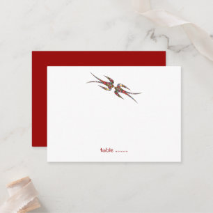 Kissing Swallows & Colourful Spring Flowers Weddin Place Card