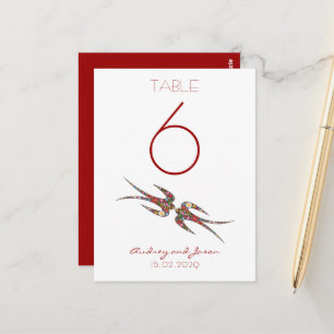 Kissing Swallows Spring Flowers Chic Table Number Postcard