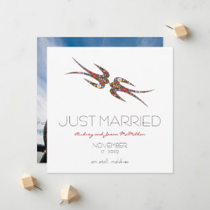 Kissing Swallows & Spring Flowers Photo Wedding Announcement