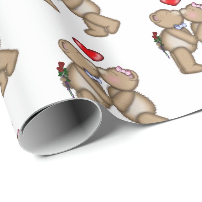 Kissing Teddy Bears Wrapping Paper (Roll Corner)