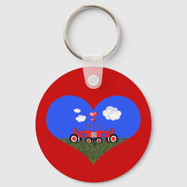Kissing Tractors under Hearts Key Ring (Front)
