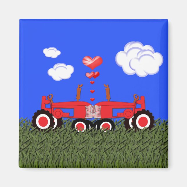 Kissing Tractors under Hearts Magnet (Front)