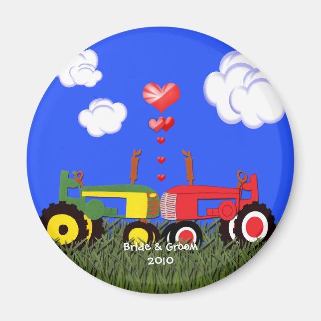 Kissing Tractors under Hearts Magnet (Front)
