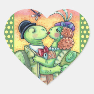 KISSING TURTLE SWEETHEARTS, CUTE TARPON VALENTINE HEART STICKER