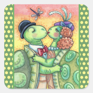 KISSING TURTLE SWEETHEARTS, CUTE TARPON VALENTINE SQUARE STICKER