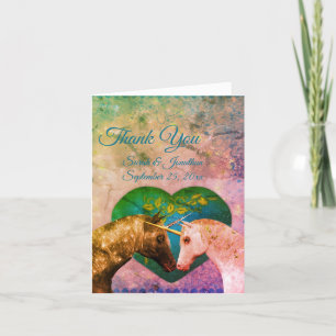 Kissing Unicorns Heart Wedding Personalised Thank You Card