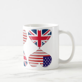 Kissing USA and UK Hearts Flags Art Coffee Mug