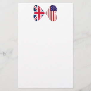 Kissing USA and UK Hearts Flags Art Stationery