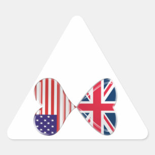 Kissing USA and UK Hearts Flags Art Triangle Sticker
