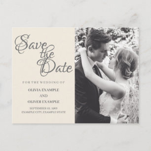 Kissing wedding couple in monochrome invitation postcard