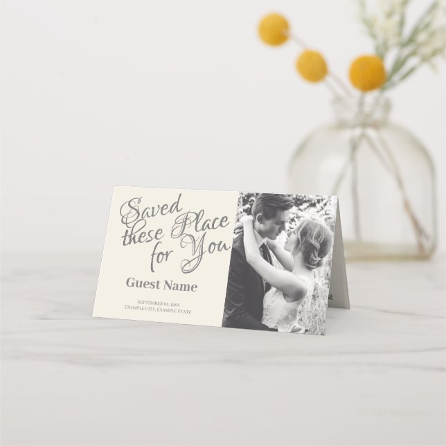 Kissing Wedding Couple in Monochrome Place Card (Front)