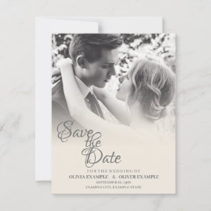 Kissing wedding couple in monochrome RSVP card
