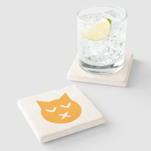Kissing with Closed Eyes Emoji Cat Stone Coaster
