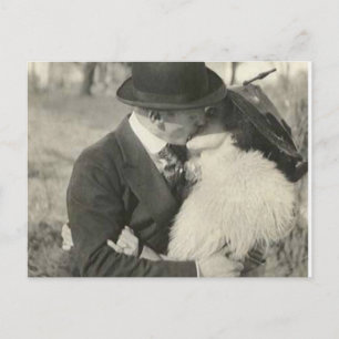 Kissing with fur postcard