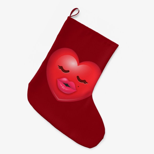 Kissy Emoji Large Christmas Stocking (Front (Hanging))