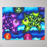 Kissy Fish whimsical colourful ocean animal art