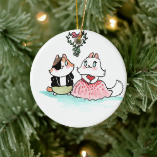Kit and Angora under the mistletoe Ceramic Tree Decoration