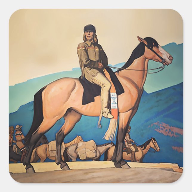 Kit Carson With Mountain Men by Maynard Dixon Square Sticker (Front)
