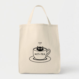 kit tea cat lover design tote bag