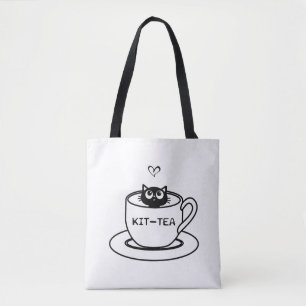 kit tea cat lover design tote bag