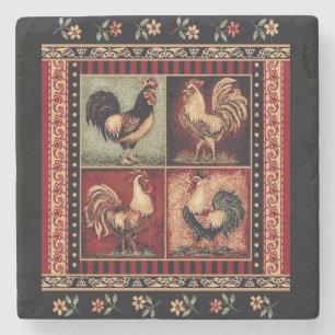 kitch barn rooster marble stone coaster