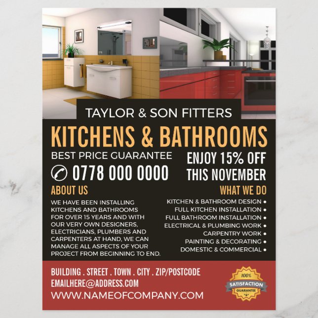 Kitchen & Bathroom Design, Kitchen/Bathroom Fitter Flyer (Front)