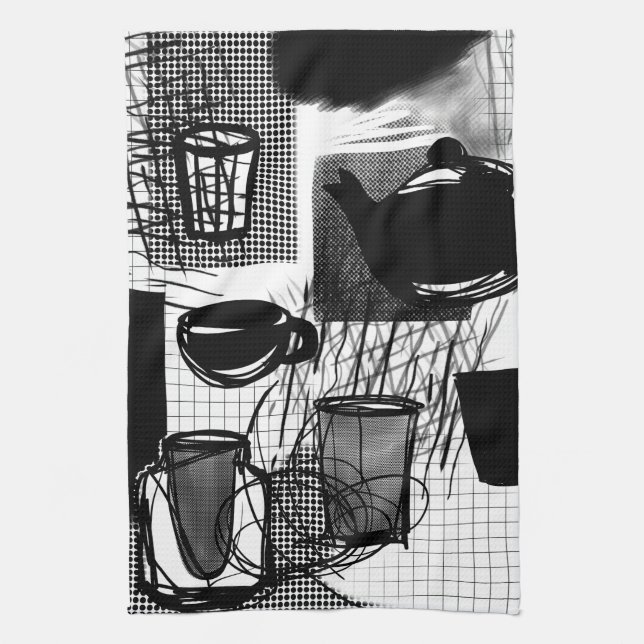 Kitchen Black and white  Tea Towel (Vertical)