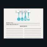 Kitchen Blue Utensils Bridal Shower Recipe Cards<br><div class="desc">Modern Bridal Shower Kitchen Utensils Recipe Cards featuring a turquoise blue slotted spoon, spatula, whisk & masher with a stylish banner showcasing the text "recipe" set on a white background. The front of our recipe card offers room for a recipe title, from the kitchen of and ingredients space. Flip our...</div>