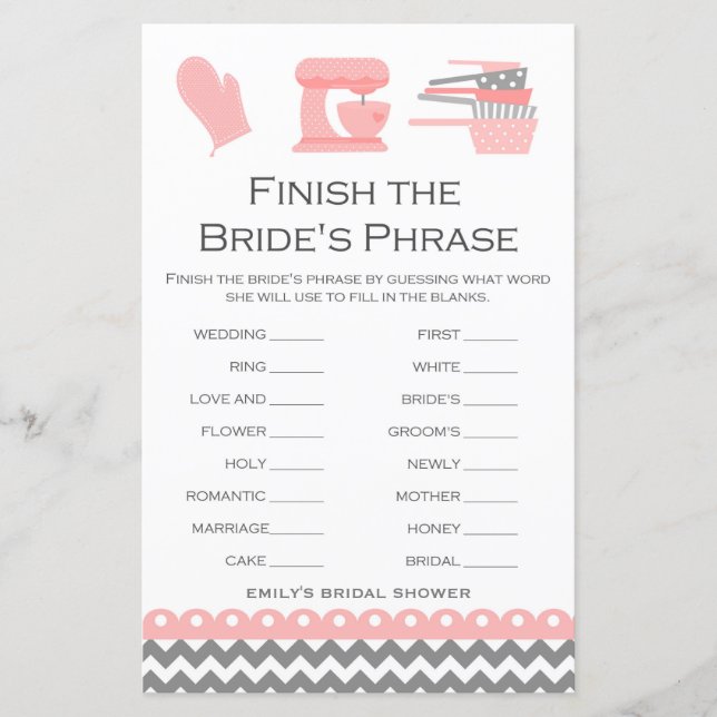Kitchen Bridal Shower Game PRINTED (Front)