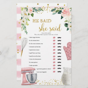 Kitchen Bridal Shower He Said SheSaid Game