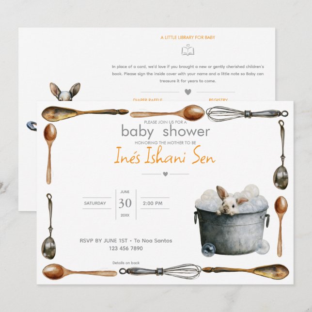 Kitchen Bunny Mischief 🐇 | Baby Shower Invitation (Front/Back)