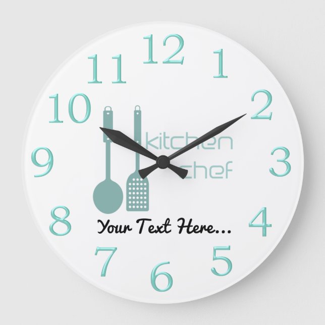Kitchen Chef Logo Mint Green White Clock (Front)