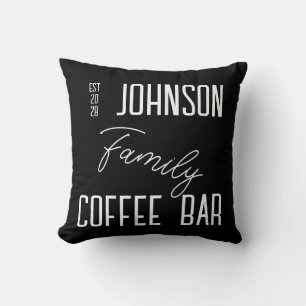 Kitchen Coffee Bar Family Name Black and White Cushion
