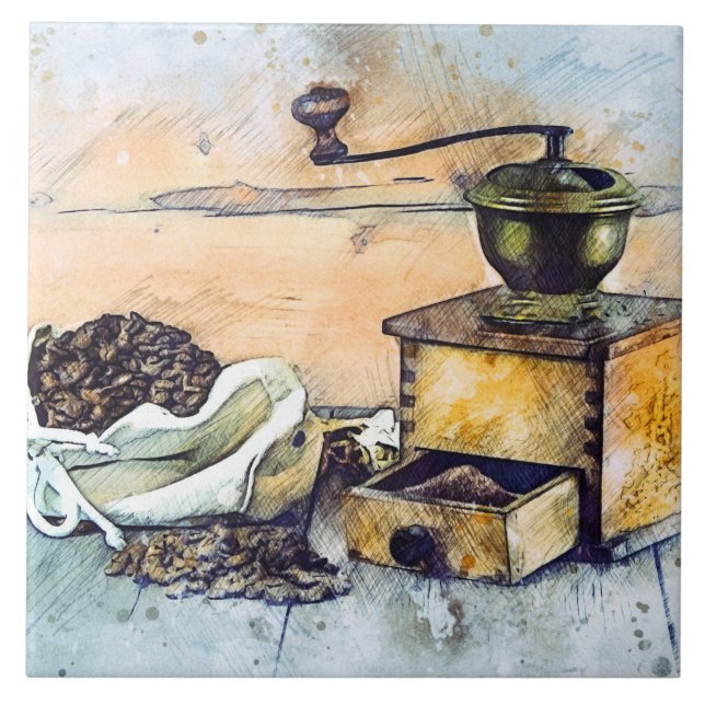 Kitchen Coffee Grinder Kitchen Food Art 6" Tile (Front)