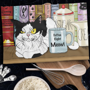 Kitchen Coffee Tuxedo Cat Tea Towel