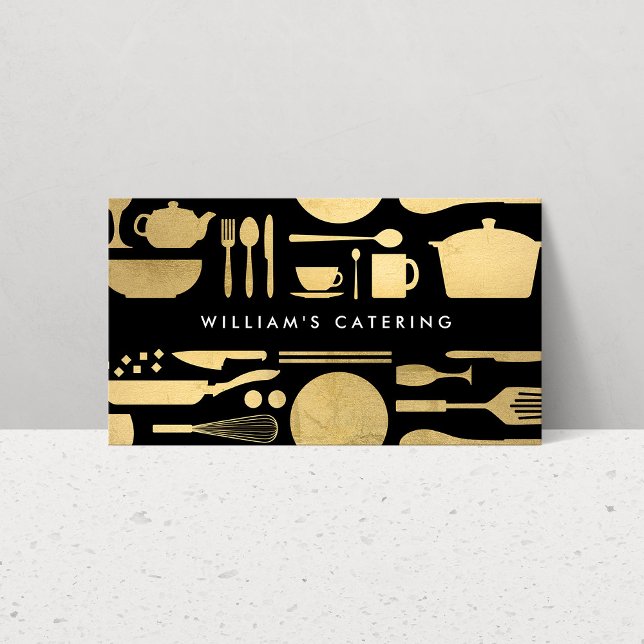 Kitchen Collage Faux Gold/Black Business Card (Creator Uploaded)