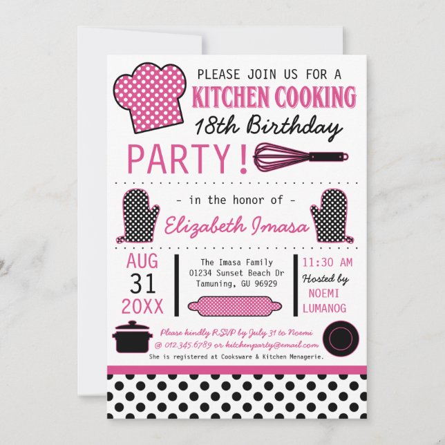 Kitchen Cooking Birthday Party Invitation (Front)