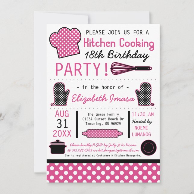 Kitchen Cooking Birthday Party Invitation (Front)