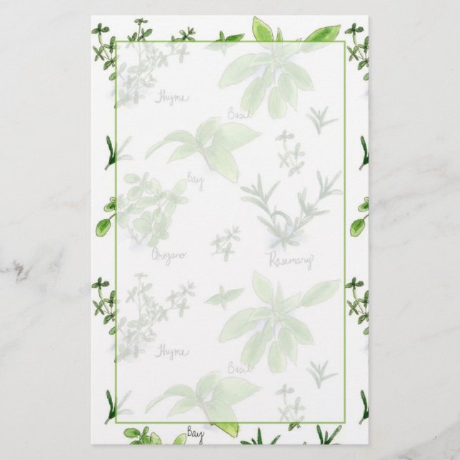 Kitchen Cooking Herbs Rosemary Basil Stationery (Front)